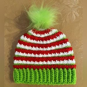 Artesian striped crochet beanie pompon